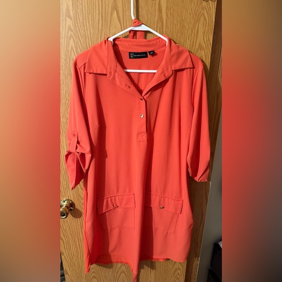 Women's Orange/Red Shirtdress with Belt - Picture 2 of 8